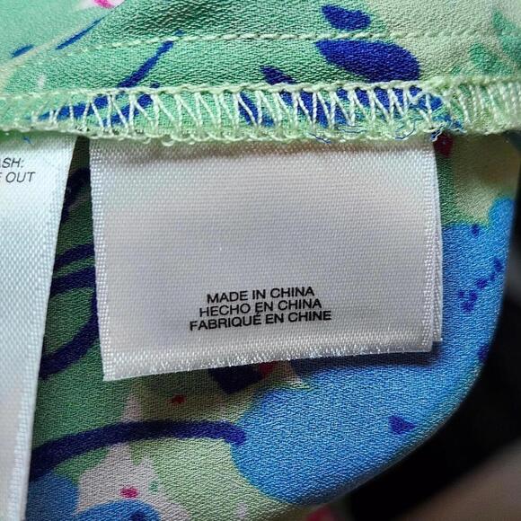 Pappagallo Womens Size S Floral Print Blouse Green Pink Blue - Picture 8 of 10